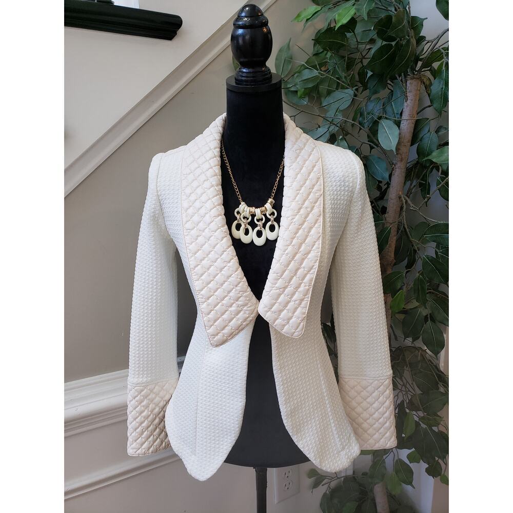 Design Today's Quilted Blazer Jacket Women's XS White Long Sleeve Open Front